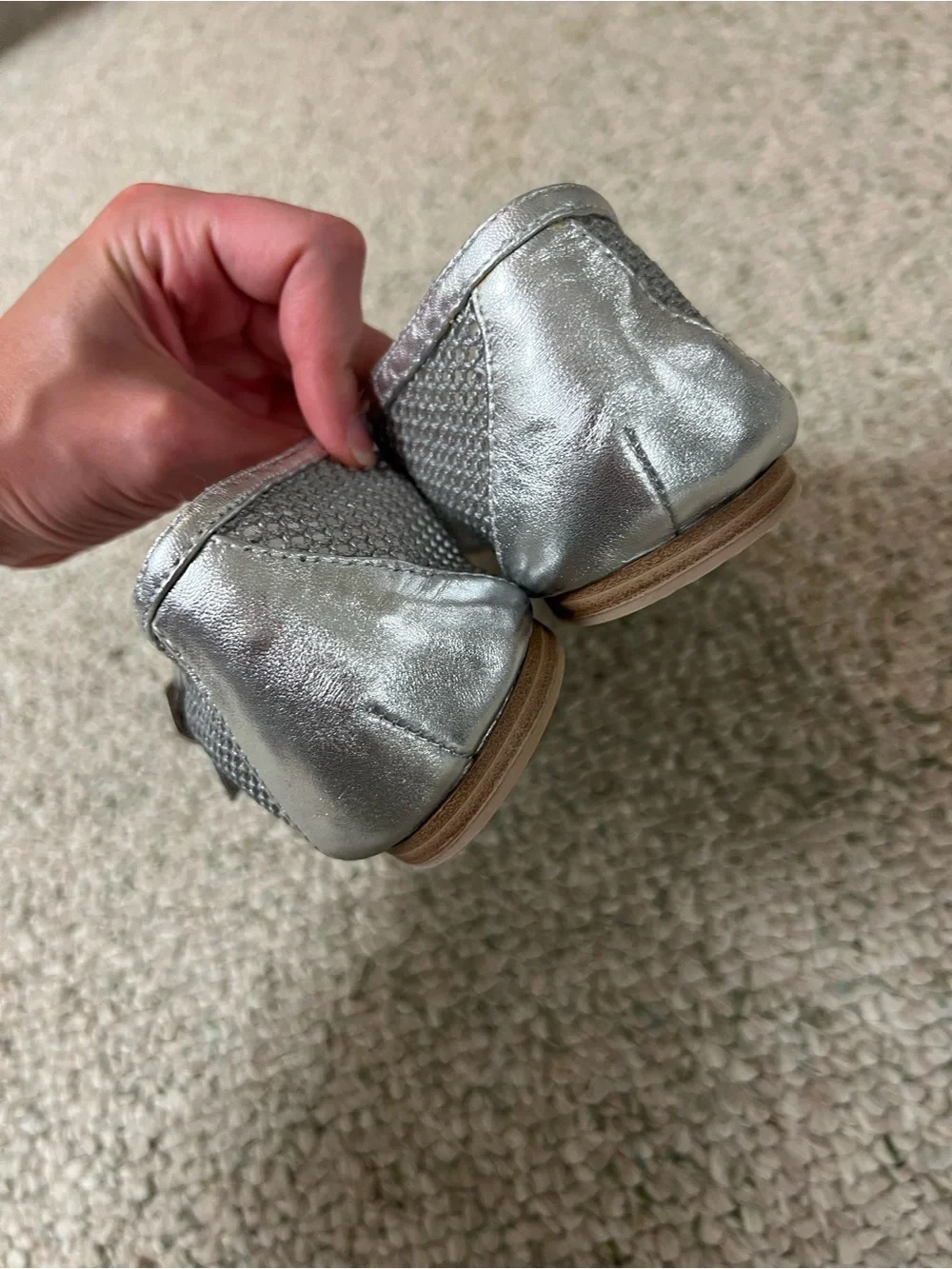 Dolce Vita Silver Mary Jane Flats with Textured Metallic Upper
